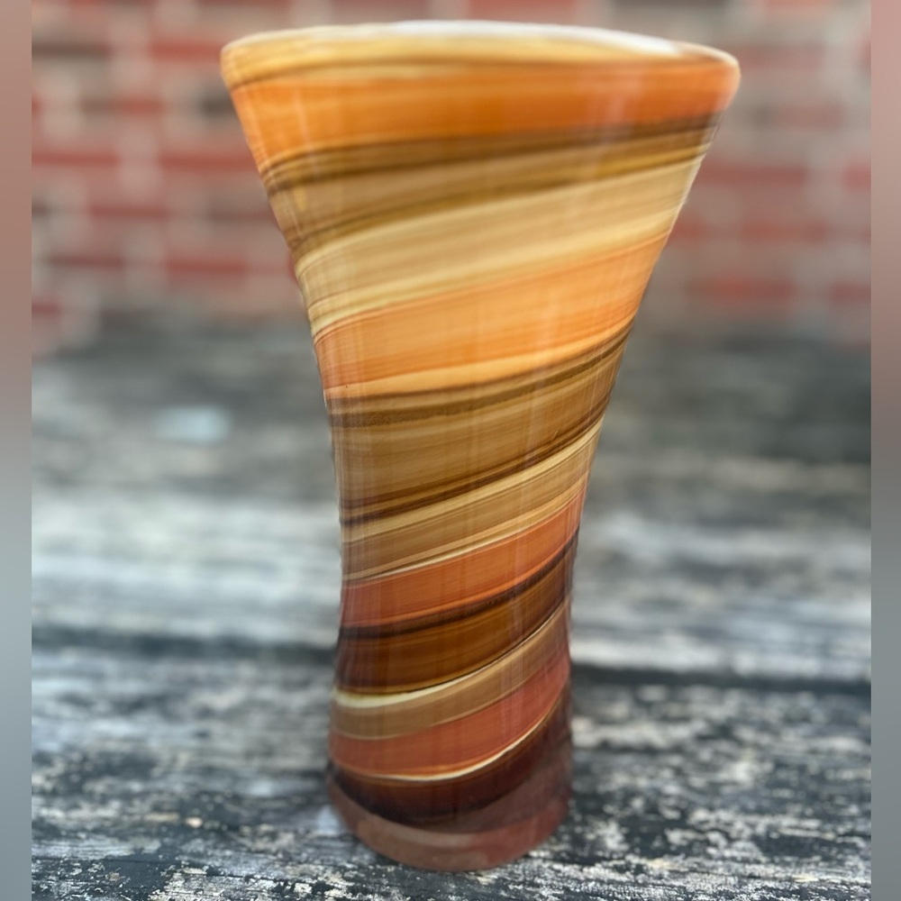 2009 Teleflora Retro MCM Art Glass Swirl Striped Multicolor Vase Z11